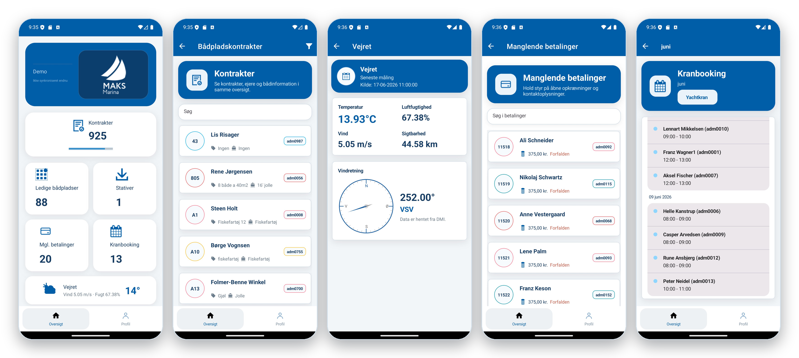 MAKS Marina app skærmbilleder fra mobil